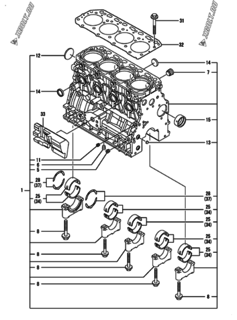  Двигатель Yanmar 4TNV84-GGE, узел -  Блок цилиндров 