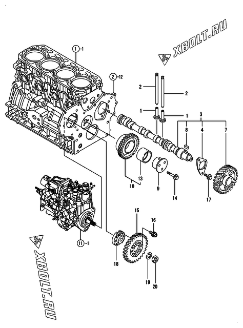  Распредвал и приводная шестерня двигателя Yanmar 4TNV84-GGE