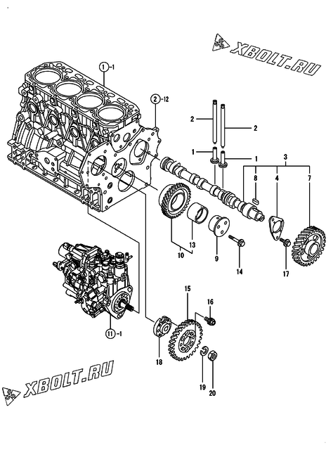  Распредвал и приводная шестерня двигателя Yanmar 4TNV84-DMW