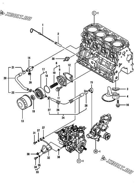  Система смазки двигателя Yanmar 4TNV84-DMW
