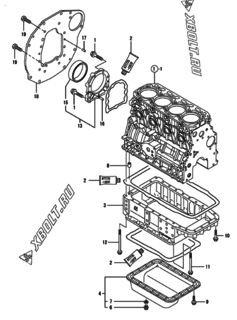  Двигатель Yanmar 4TNV84-LU2, узел -  Крепежный фланец и масляный картер 