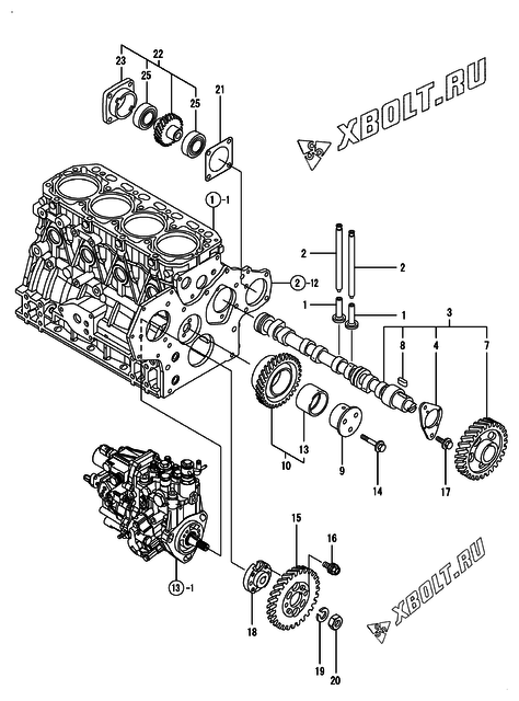  Распредвал и приводная шестерня двигателя Yanmar 4TNV84-LU2