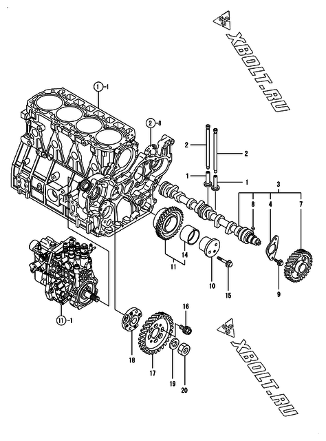  Распредвал и приводная шестерня двигателя Yanmar 4TNV94L-SBK