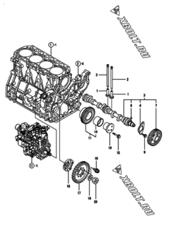  Двигатель Yanmar 4TNV94L-SBK, узел -  Распредвал и приводная шестерня 