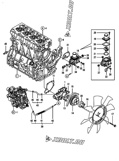  Система водяного охлаждения двигателя Yanmar 4TNV94L-NU2