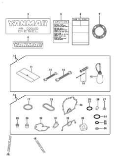  Двигатель Yanmar L48V6CA1T1AA, узел -  Инструменты, шильды и комплект прокладок 