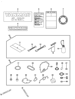  Двигатель Yanmar L48V6CF1T1AA, узел -  Инструменты, шильды и комплект прокладок 