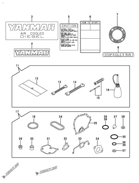  Инструменты, шильды и комплект прокладок двигателя Yanmar L48V6DA1F1AA
