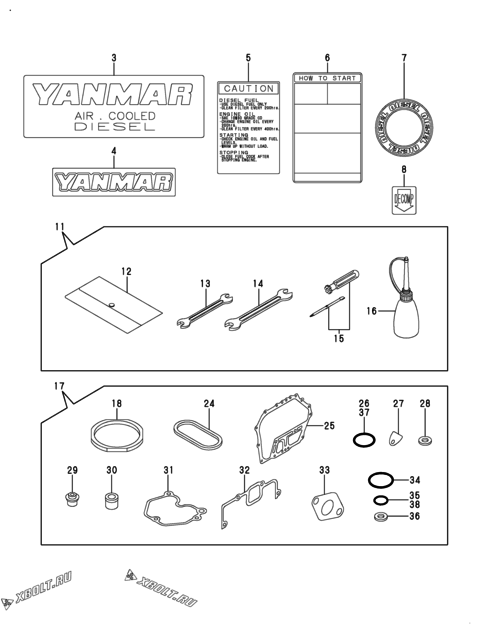  Инструменты, шильды и комплект прокладок двигателя Yanmar L70V6CA1T1AA