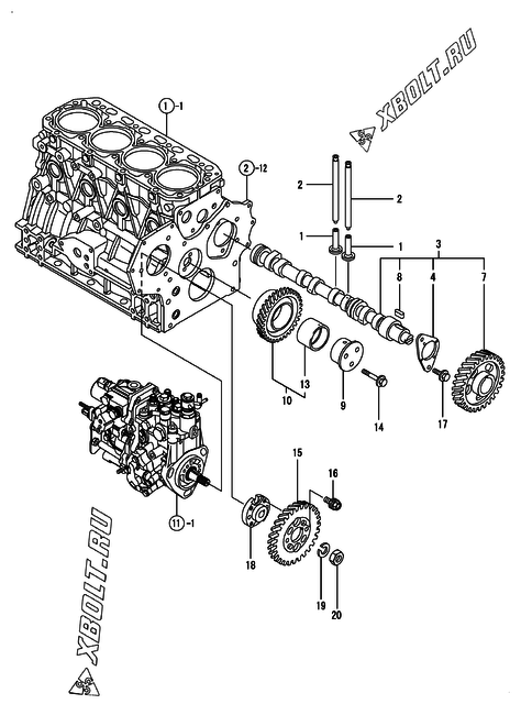  Распредвал и приводная шестерня двигателя Yanmar 4TNV88-GGEP