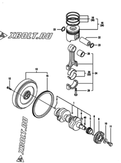  Двигатель Yanmar 3TNV88-GYM, узел -  Коленвал и поршень 