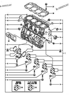  Двигатель Yanmar 4TNV98-IGEP, узел -  Блок цилиндров 