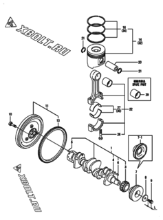  Двигатель Yanmar 4TNV98-IGEP, узел -  Коленвал и поршень 