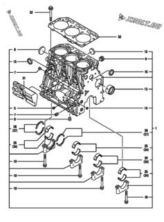  Двигатель Yanmar 3TNV88-DSAP, узел -  Блок цилиндров 