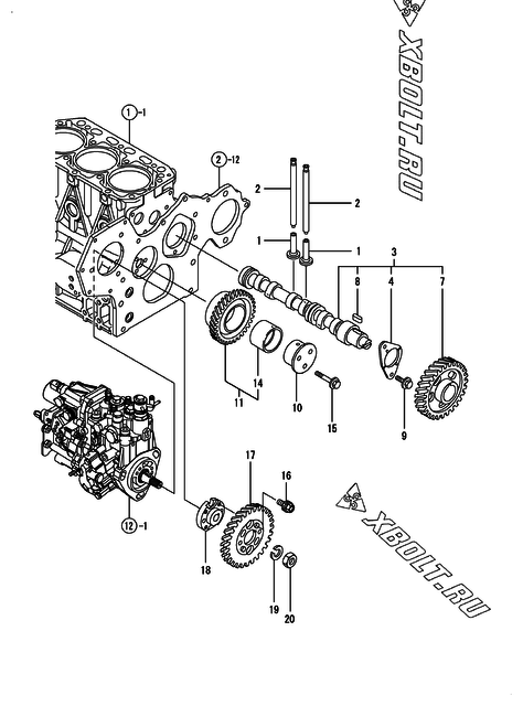  Распредвал и приводная шестерня двигателя Yanmar 3TNV88-DSAP