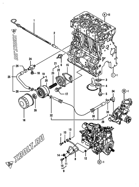  Система смазки двигателя Yanmar 3TNV88-DSAP