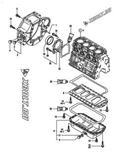  Двигатель Yanmar 4TNV88-DSAP, узел -  Маховик с кожухом и масляным картером 