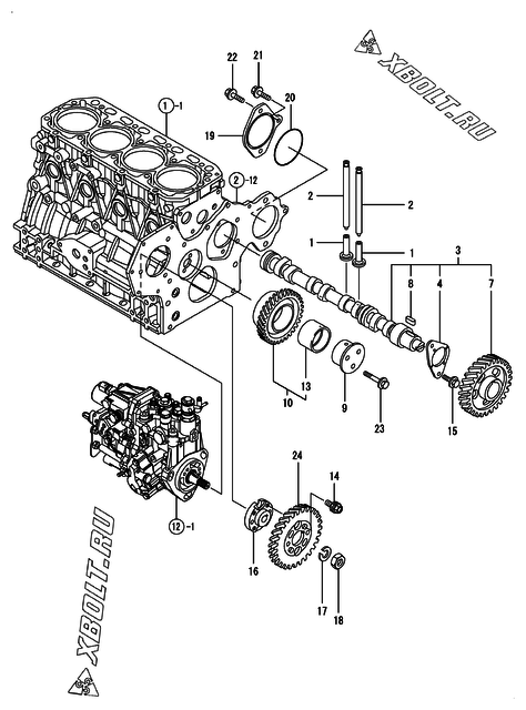  Распредвал и приводная шестерня двигателя Yanmar 4TNV88-DSAP