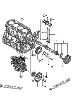  Двигатель Yanmar 4TNV98-NSAP, узел -  Распредвал и приводная шестерня 