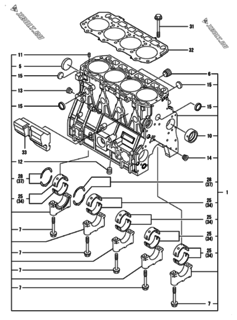  Двигатель Yanmar 4TNV98T-NSAP, узел -  Блок цилиндров 