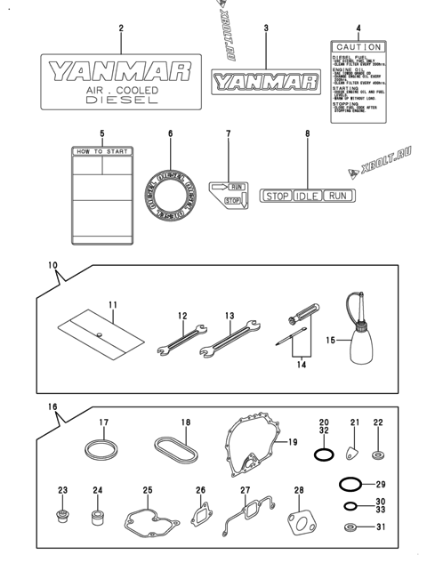  Инструменты, шильды и комплект прокладок двигателя Yanmar L48N6DA1F1AA
