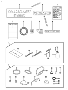  Двигатель Yanmar L70N6FJ1P1AA, узел -  Инструменты, шильды и комплект прокладок 