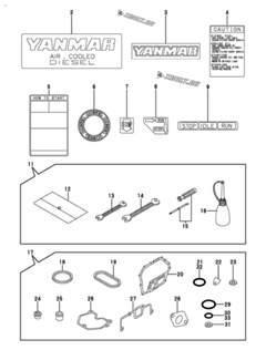  Двигатель Yanmar L100N6AJ1R2AA, узел -  Инструменты, шильды и комплект прокладок 