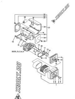  Двигатель Yanmar L100AE-DIMYC, узел -  Воздушный фильтр и глушитель 