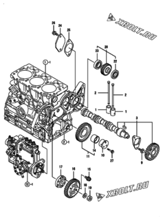  Двигатель Yanmar 3TNV76-CSAP, узел -  Распредвал и приводная шестерня 