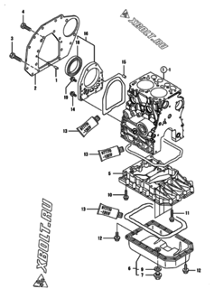  Двигатель Yanmar 2TNV70-KAP, узел -  Крепежный фланец и масляный картер 