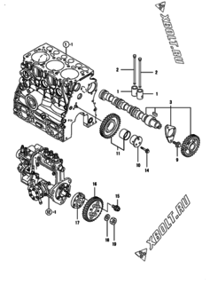  Двигатель Yanmar 3TNV70-HGEP, узел -  Распредвал и приводная шестерня 