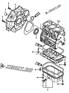  Двигатель Yanmar 3TNV76-DWL, узел -  Маховик с кожухом и масляным картером 