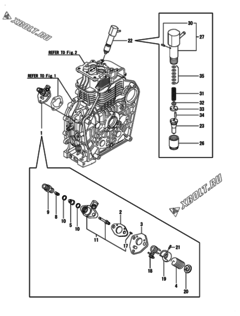  Двигатель Yanmar L100N6-ME, узел -  Топливный насос высокого давления (ТНВД) и форсунка 