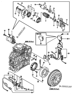  Двигатель Yanmar L100N6-ME, узел -  Стартер и генератор 