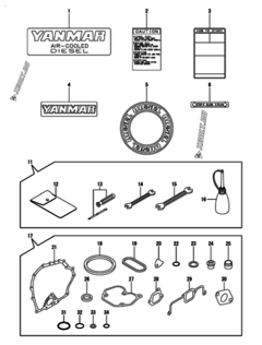  Двигатель Yanmar L48N6-MTM, узел -  Инструменты, шильды и комплект прокладок 