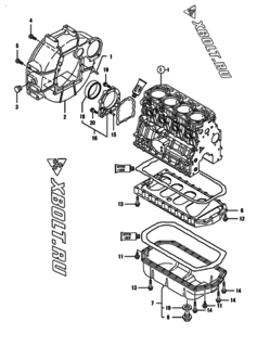  Двигатель Yanmar 4TNV84T-ZKWLC, узел -  Маховик с кожухом и масляным картером 