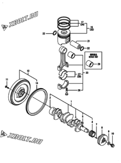  Двигатель Yanmar 4TNV84T-ZKWLC, узел -  Коленвал и поршень 