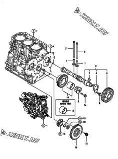  Двигатель Yanmar 3TNV88-BKMW, узел -  Распредвал и приводная шестерня 