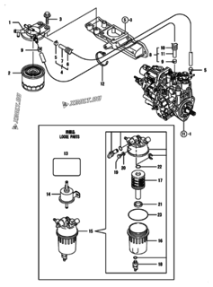  Двигатель Yanmar 3TNV88-BKMW, узел -  Топливопровод 