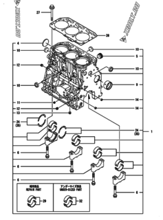  Двигатель Yanmar 3TNV88-BDSA02, узел -  Блок цилиндров 