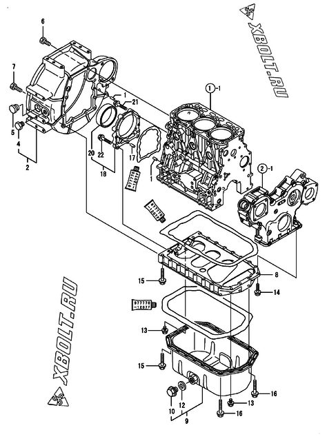  Маховик с кожухом и масляным картером двигателя Yanmar 3TNV88-BDSA02