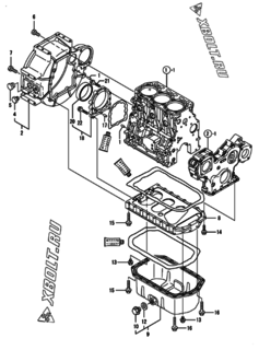  Двигатель Yanmar 3TNV88-BDSA02, узел -  Маховик с кожухом и масляным картером 