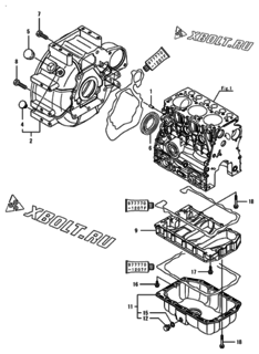  Двигатель Yanmar 3TNV70-GGEA, узел -  Маховик с кожухом и масляным картером 