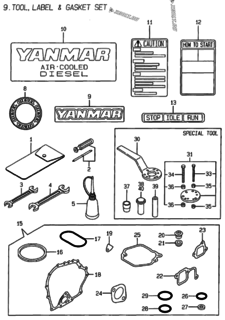  Двигатель Yanmar L48AE-DG, узел -  Инструменты, шильды и комплект прокладок 