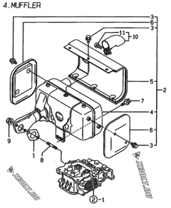  Двигатель Yanmar L100AE-D, узел -  Глушитель 