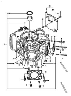  Двигатель Yanmar 2V750-DVPP, узел -  Блок цилиндров 