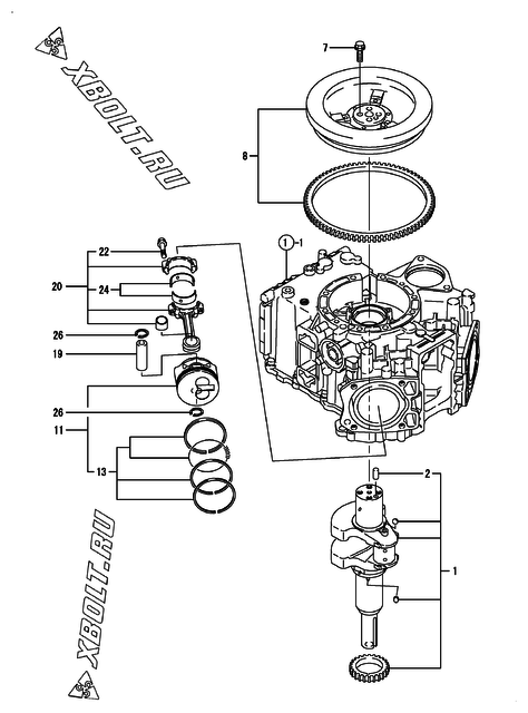  Коленвал и поршень двигателя Yanmar 2V750-DVPP