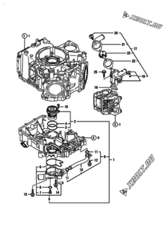  Двигатель Yanmar 2V750-DVPP, узел -  Система водяного охлаждения 
