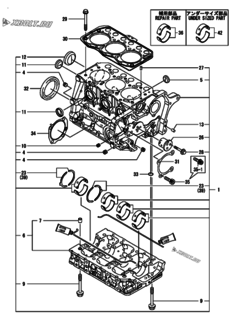  Двигатель Yanmar 3TNM68-AMW, узел -  Блок цилиндров 