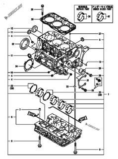  Двигатель Yanmar 3TNM68-GGE, узел -  Блок цилиндров 